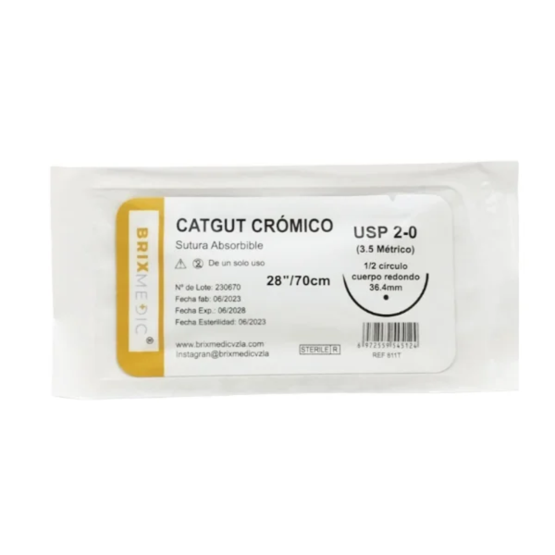 SUTURA CROMICO 2-0 AGUJA CURVA 30MM 75CM X 1 UND
